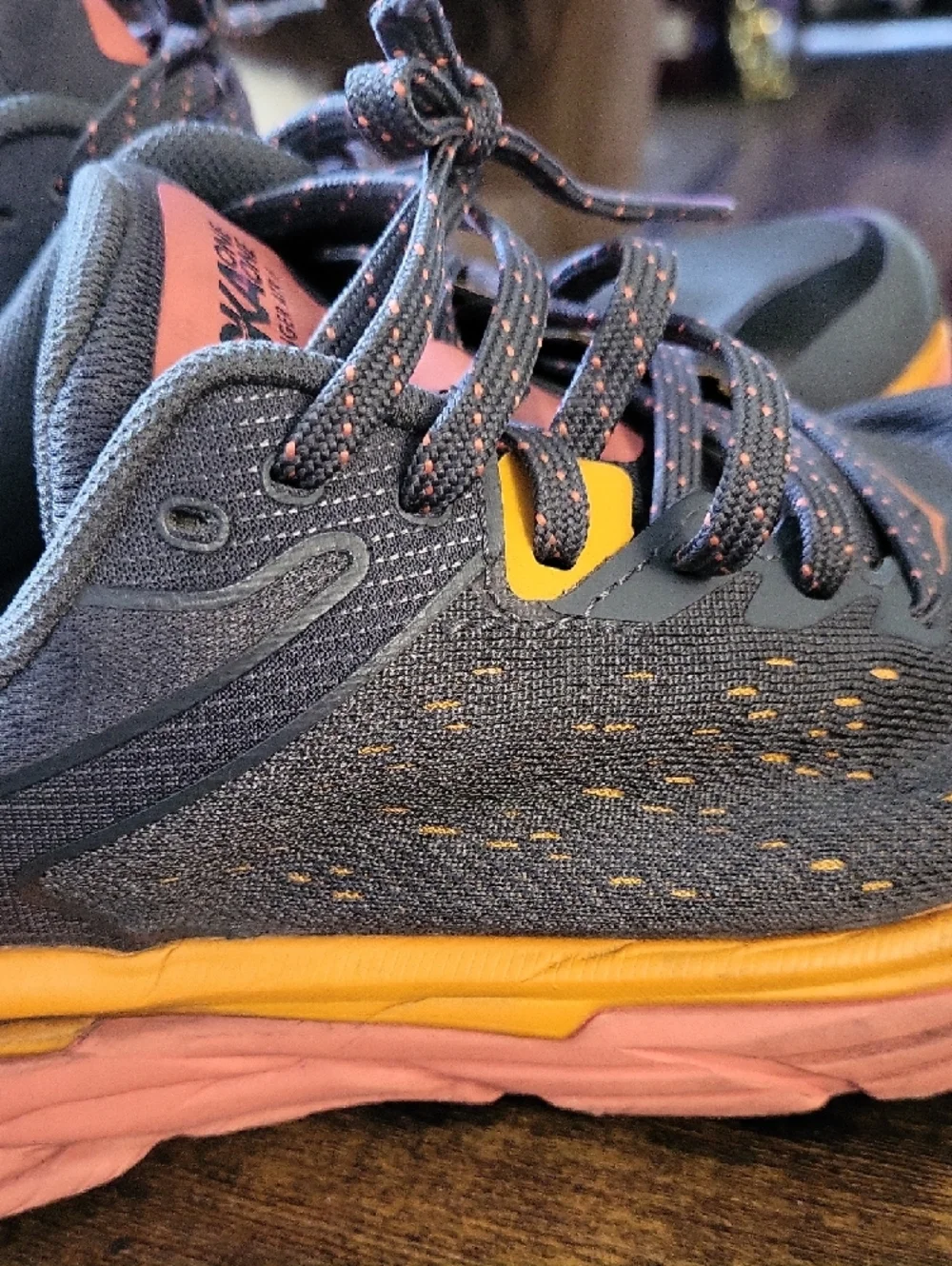 Hoka One One Gray Running Shoes with Coral And Orange Accents - Picture 3 of 12